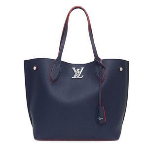 Louis Vuitton LockMe Go Tote Bag Grain Calf Leather Marine Rouge Navy